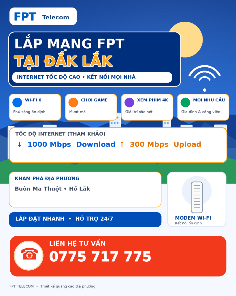 Lắp mạng FPT Đắk Lắk – tư vấn Internet và WiFi