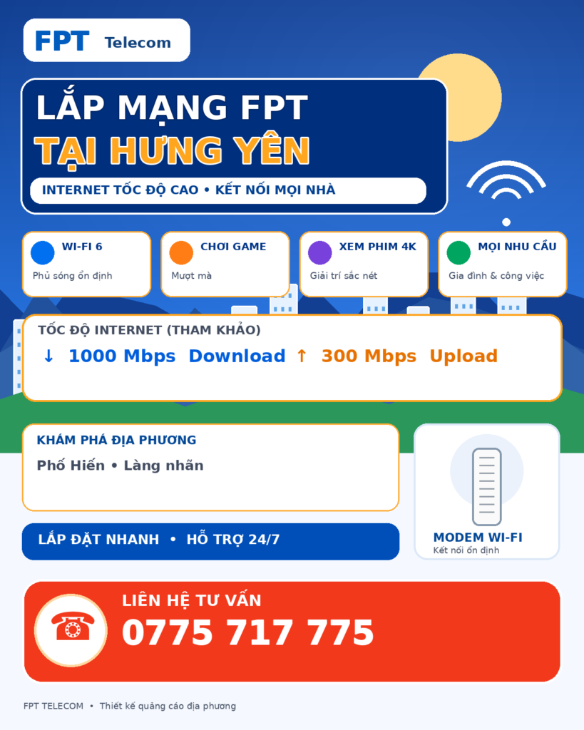 Lắp mạng FPT Hưng Yên – tư vấn Internet và WiFi