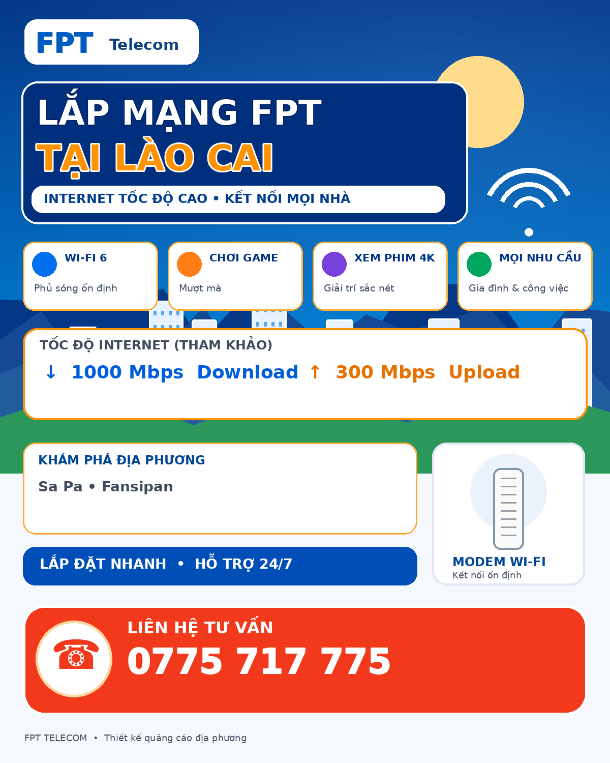 Lắp mạng FPT Lào Cai – tư vấn Internet cáp quang theo địa chỉ